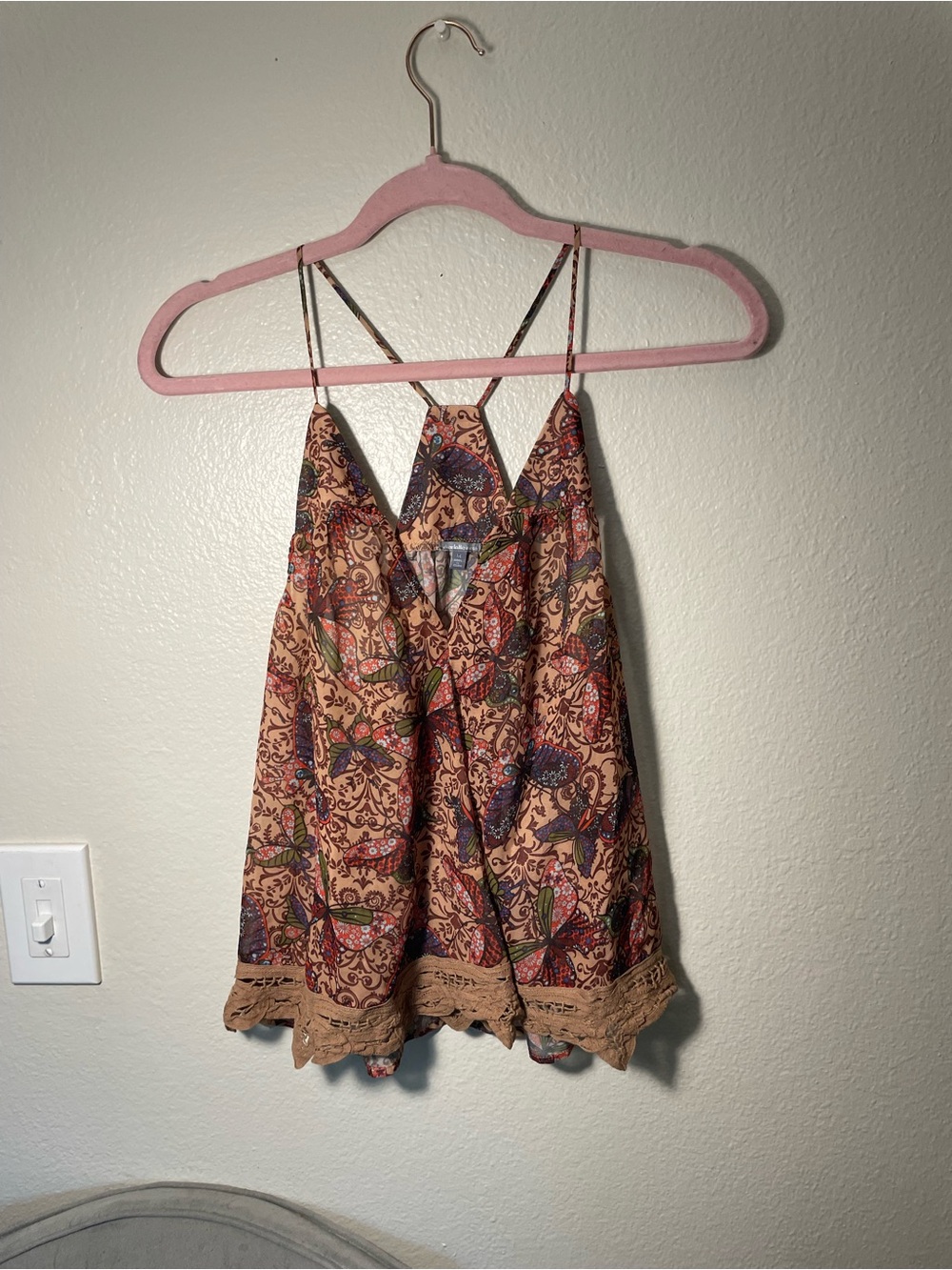 Charlotte Russe Tan Paisley Lace-Trim Spaghetti Strap Camisole